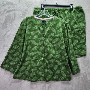 Muk‎ Luks Pajama Set Womens Large Green Palm Print Sleepwear Loungewear 2 Piece